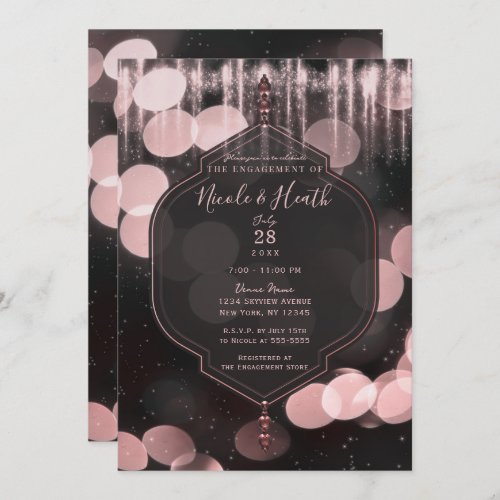 Pink Black Sparkle Lights Mystical Engagement Invitation