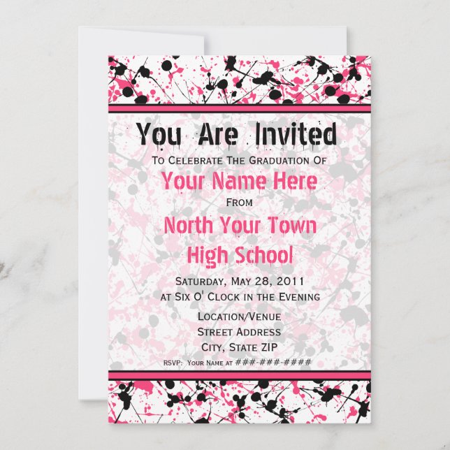Pink & Black Splatter Graduation Invitation - 2011 (Front)