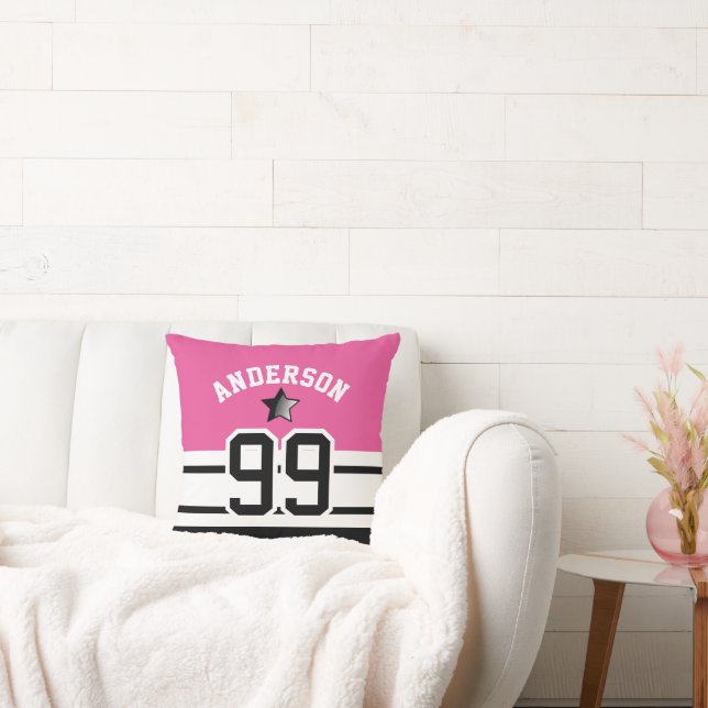 Pink & Black Sport Number Throw Pillow (Couch)