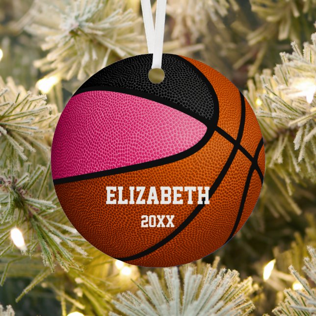pink black sports girls commemorative basketball metal ornament (Insitu)