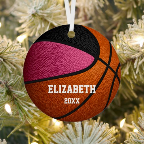 pink black sports girls commemorative basketball metal ornament