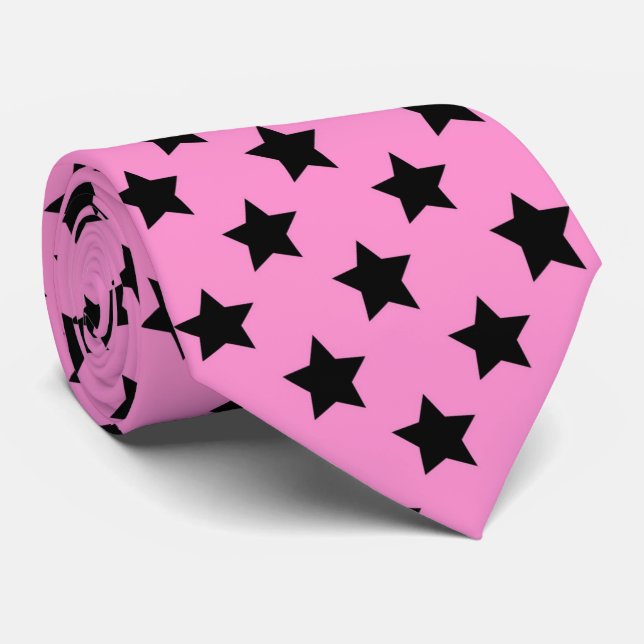 Pink black star tiled pattern neck tie (Rolled)