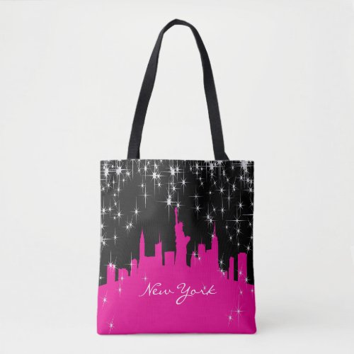 Pink  Black Starry Night _ New York Skyline Tote Bag