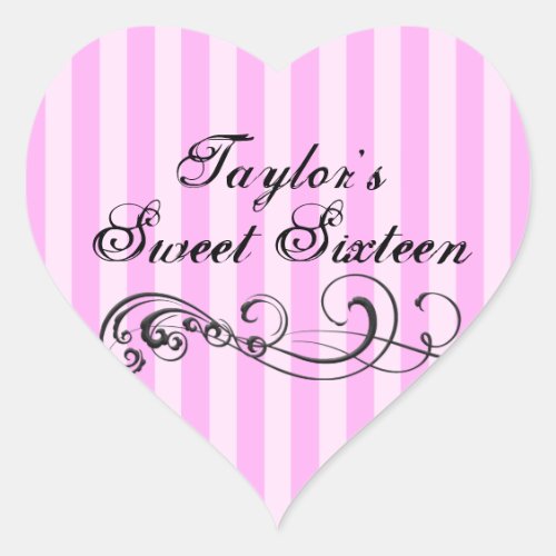 Pink  Black Stripe Sweet Sixteen Envelope Sticker