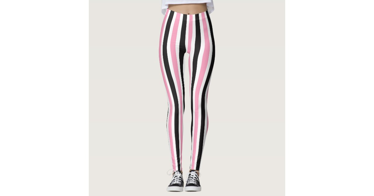 Chic Pink Leopard & Black Pink Glitter Stripes Leggings