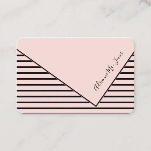 Pink  Black Stripes Faux Fold Over Business Card
