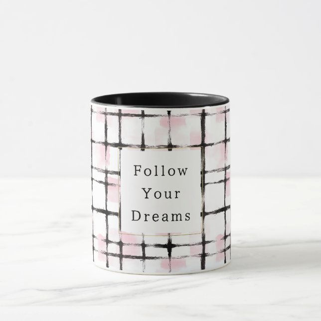 Pink Black Stripes Follow your dreams Mug (Center)