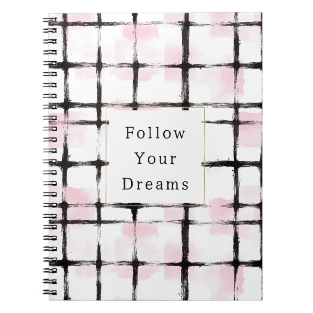 Pink Black Stripes Follow your dreams Notebook (Front)