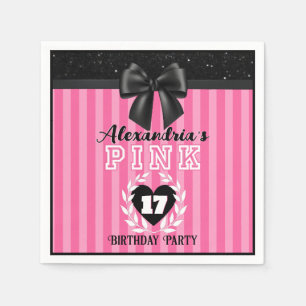PINK Black Stripes Girly Birthday/Pajama Party Napkins