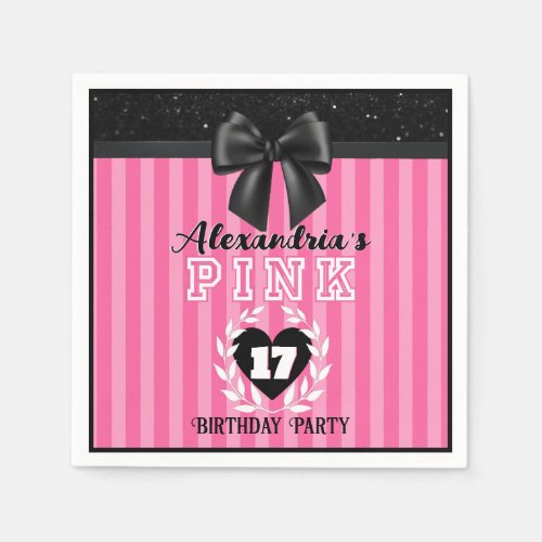  PINK Black Stripes Girly BirthdayPajama Party  Napkins