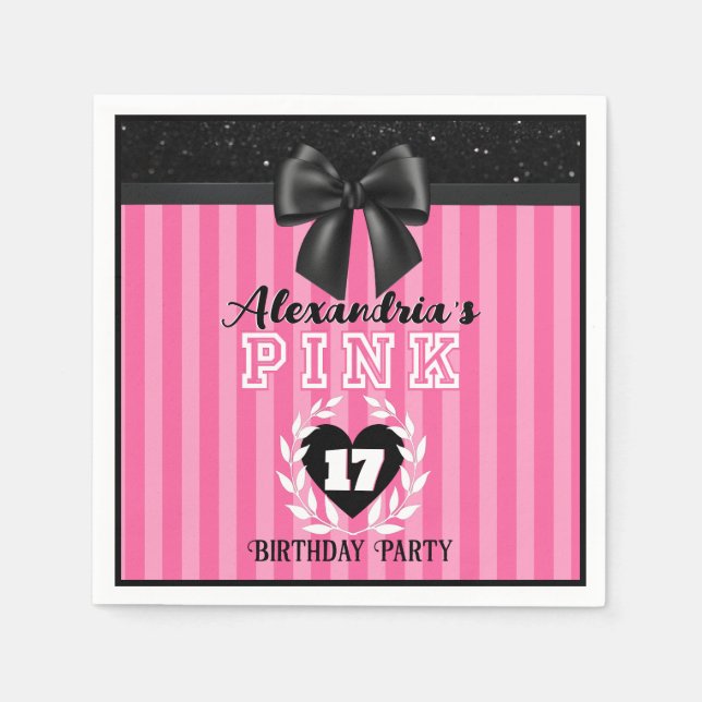 PINK Black Stripes Girly Birthday/Pajama Party  Napkins (Front)
