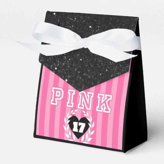  PINK Black Stripes Girly Birthday/Slumber Party  Favor Boxes (Front Side)