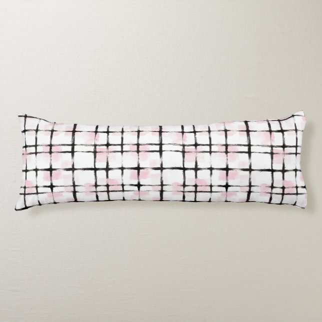 Pink Black Stripes Hearts Body Pillow (Front)