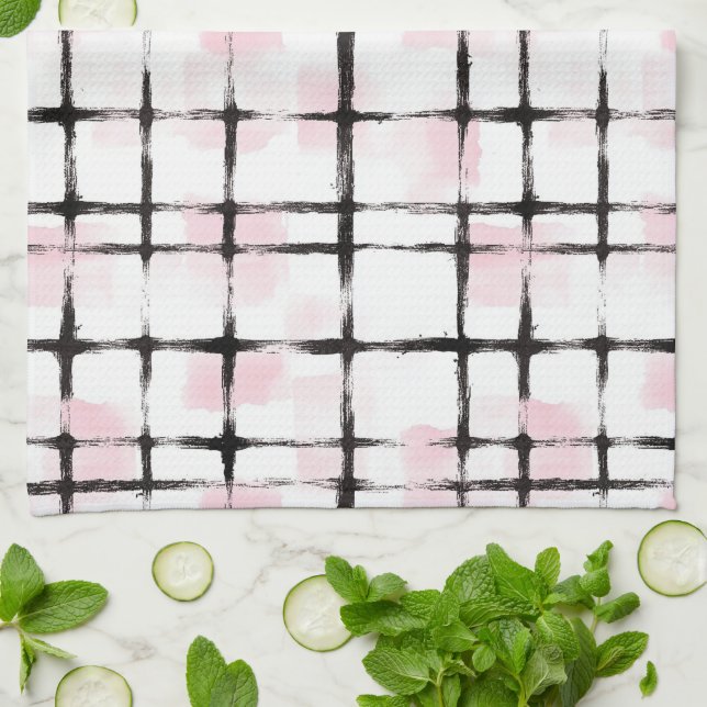 Pink Black Stripes   Kitchen Towel (Folded)