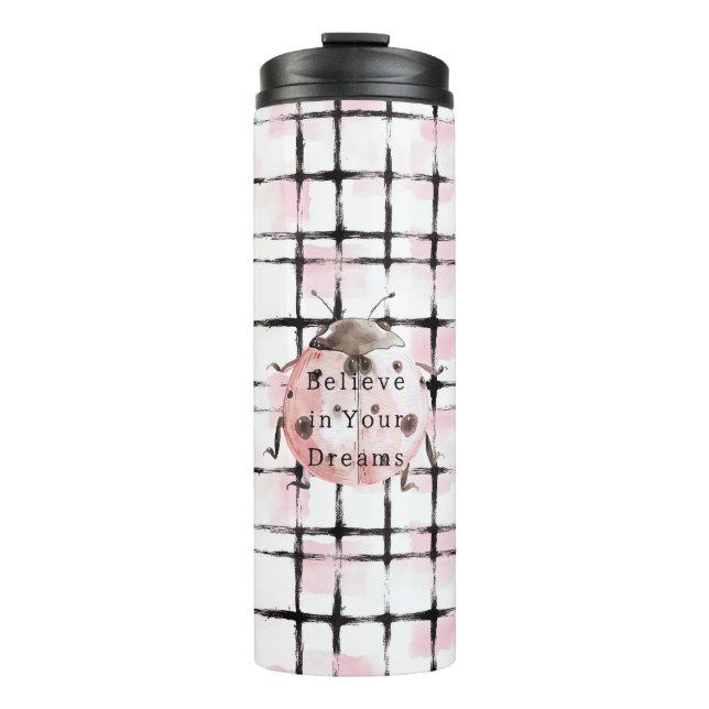 Pink Black Stripes Ladybug Thermal Tumbler (Front)