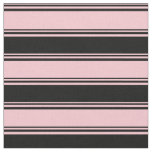 [ Thumbnail: Pink & Black Stripes/Lines Pattern Fabric ]