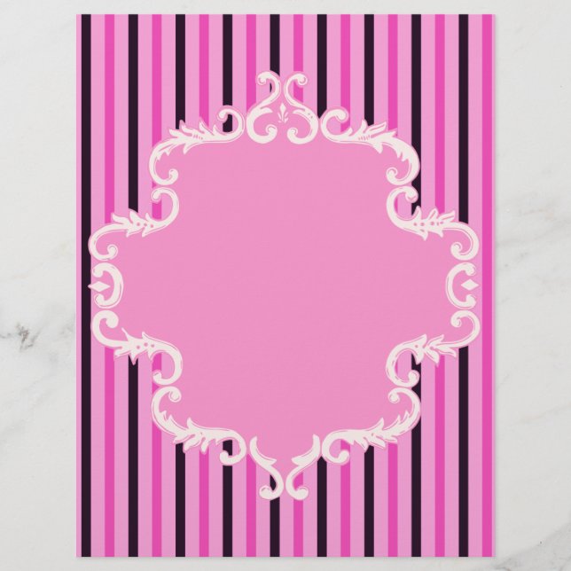 Pink Black Stripes Scroll Frame Scrapbook Paper (Front)