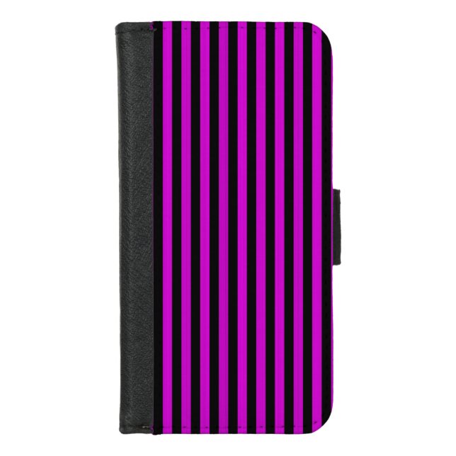 Pink Black Stripes Seamless Pattern iPhone Wallet Case (Front)