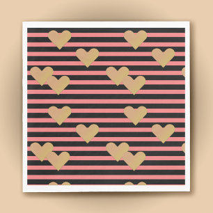 Pink & Black Stripes Valentine Paper Napkins