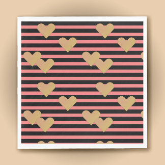 Pink & Black Stripes Valentine Paper Napkins