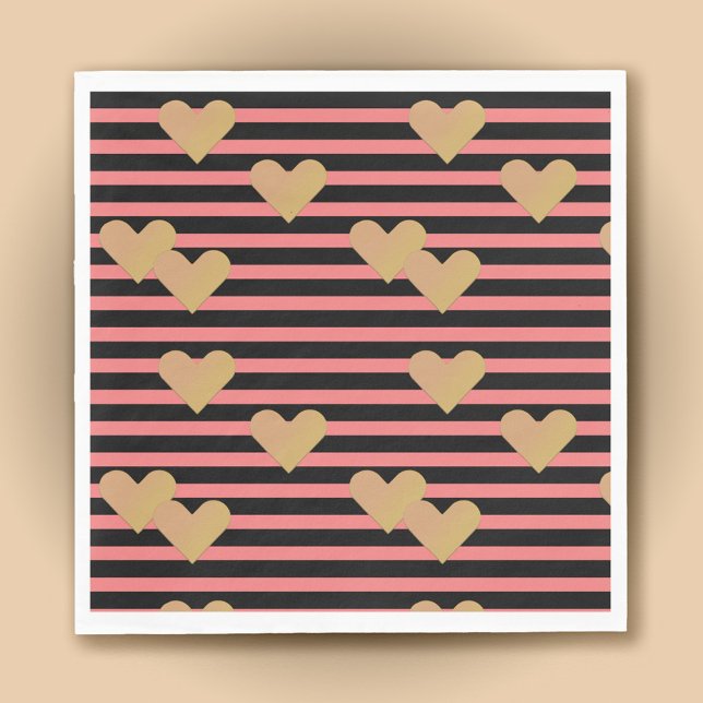 Pink & Black Stripes Valentine  Paper  Napkins (Creator Uploaded)