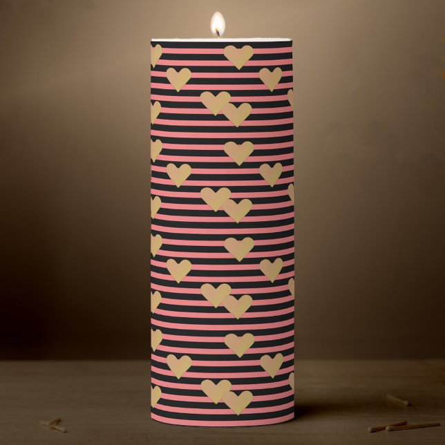 Pink & Black Stripes Valentine Pillar Candle (Creator Uploaded)
