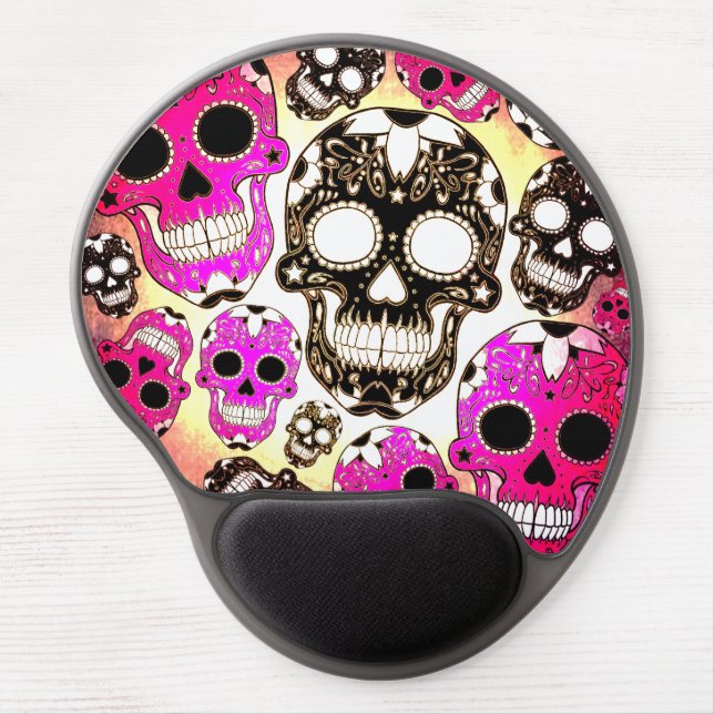 Pink black sugar skull grunge gel mousepad (Front)