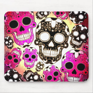 Pink black sugar skull grunge mousepad