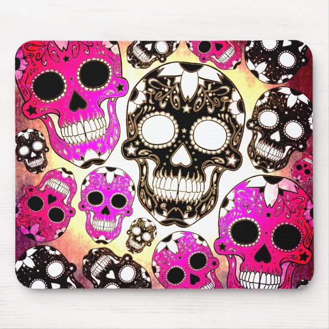 Pink black sugar skull grunge mousepad (Front)