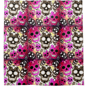 Pink black sugar skulls grunge shower curtain