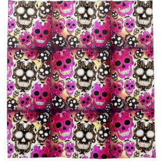 Pink black sugar skulls grunge shower curtain
