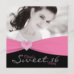 Pink Black Sweet 16 Birthday Party Invitation