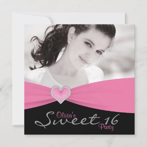 Pink Black Sweet 16 Birthday Party Personalized Invites