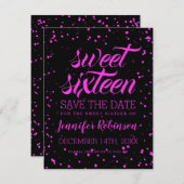 Pink Black Sweet 16 Birthday Save Date Confetti Save The Date (Front/Back)