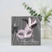 Pink Black Sweet 16 Masquerade Party Invitation (Standing Front)
