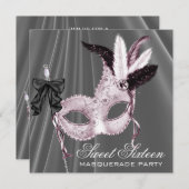 Pink Black Sweet 16 Masquerade Party Invitation (Front/Back)