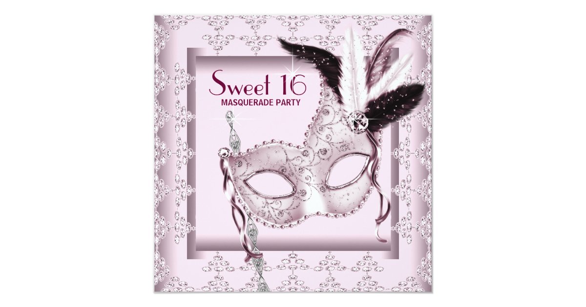 Pink Black Sweet 16 Masquerade Party Invitation