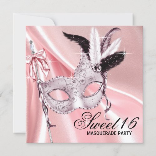 Pink Black Sweet 16 Masquerade Party Custom Invitations