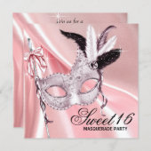 Pink Black Sweet 16 Masquerade Party Invitation (Front/Back)
