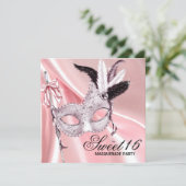 Pink Black Sweet 16 Masquerade Party Invitation (Standing Front)