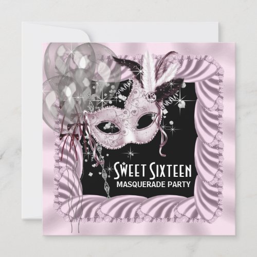 Pink Black Sweet 16 Masquerade Party Announcement