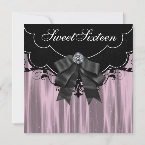 Pink Black Sweet Sixteen Party Invitations