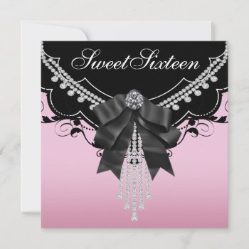 Pink Black Sweet Sixteen Party Invitations by Pure_Elegance at Zazzle