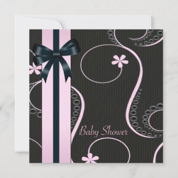 Pink Black Swirl Baby Girl Shower Invitation by BabyCentral at Zazzle
