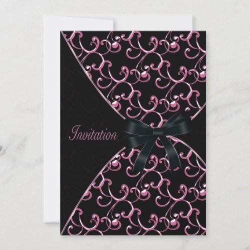 Pink Black Swirls Party Invitation Template