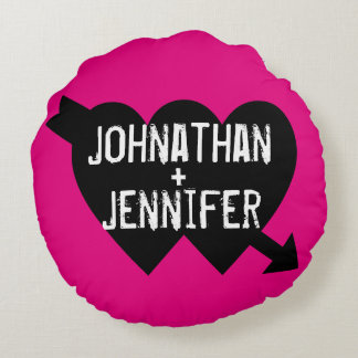 Pink Black tattoo Hearts boy girl friend Round Pillow
