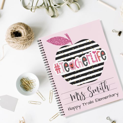 Pink  Black Teacher Life Spiral Notebook