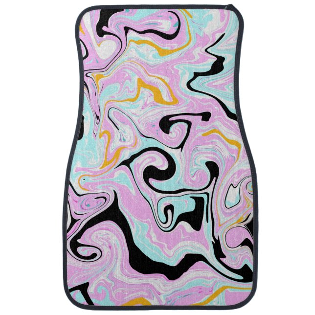Pink, Black, Teal Blue, Gold Marble Swirls Car Floor Mat (Front)