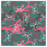 Pink Black Teal Camo Pattern Skulls Fabric