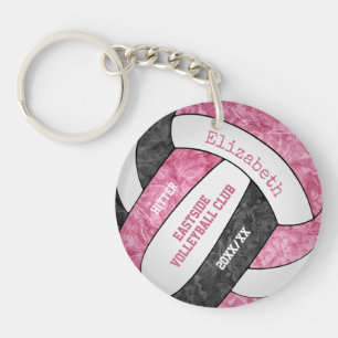 Pink black team colors girls sports volleyball keychain